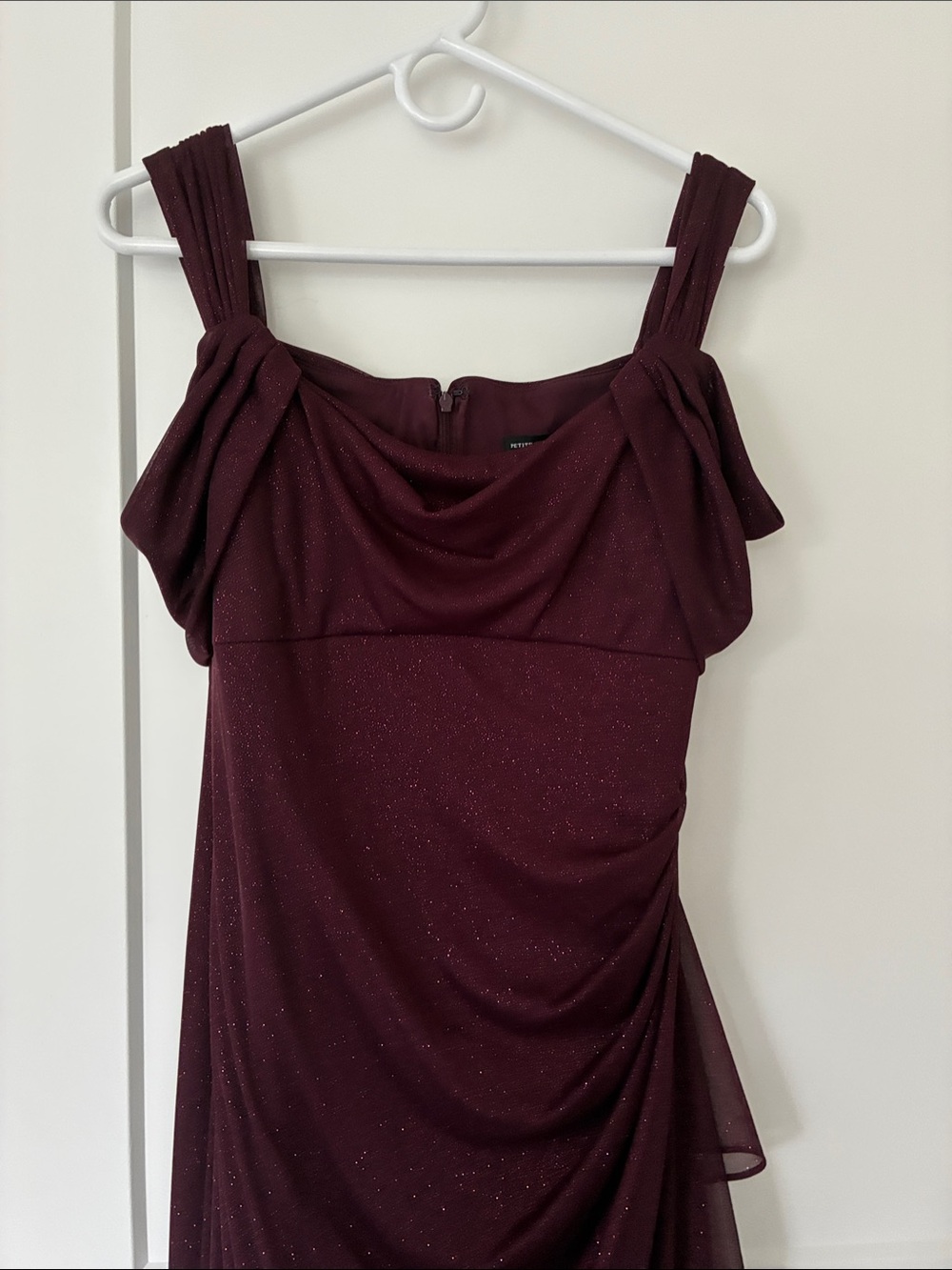 Alex Evenings Burgundy One-Shoulder Sparkle Gown
